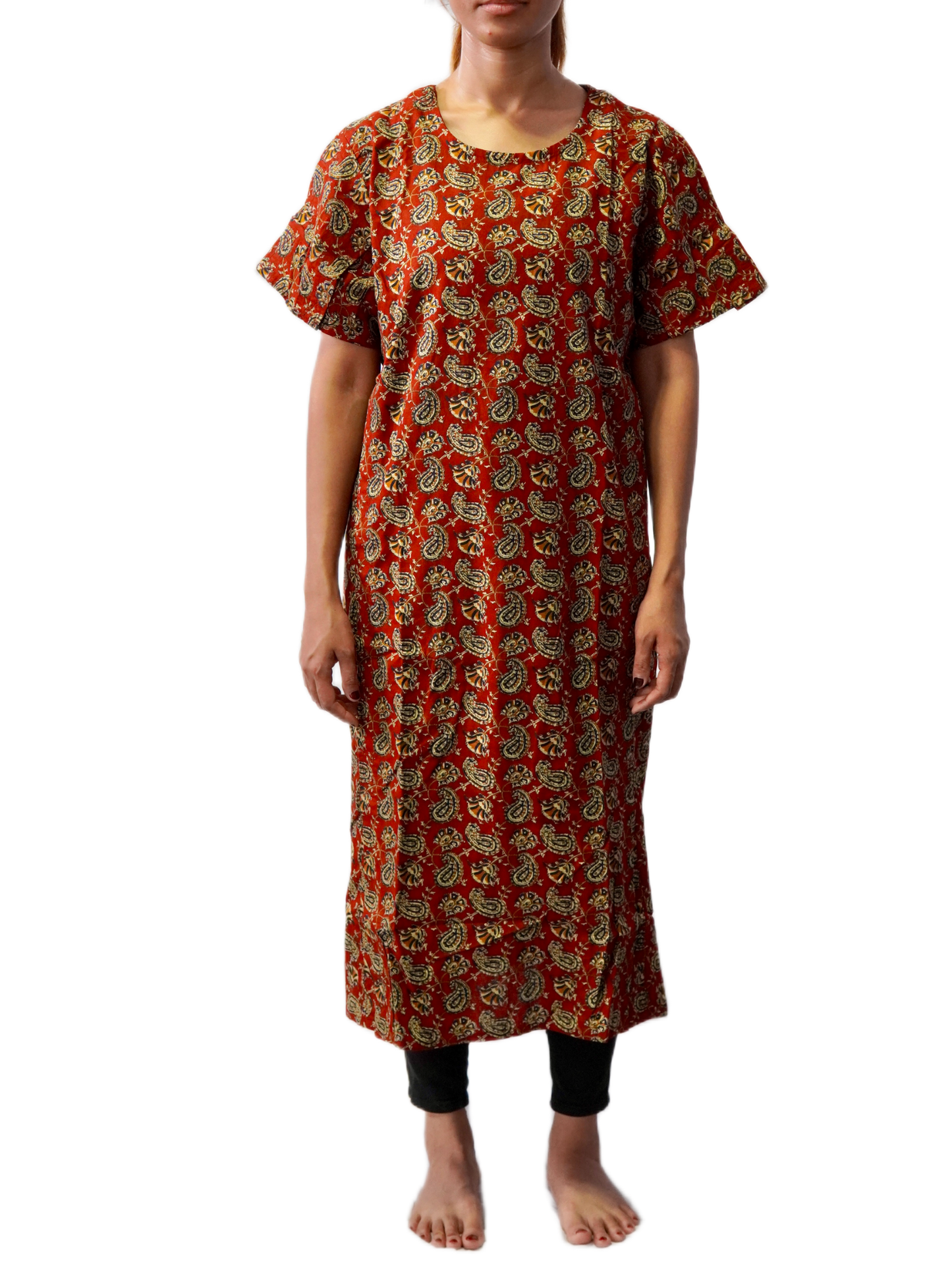 cotton red side open gown