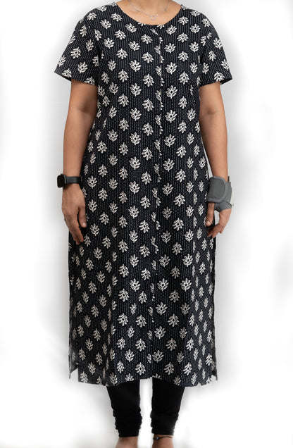 Fully front open kurti black colour