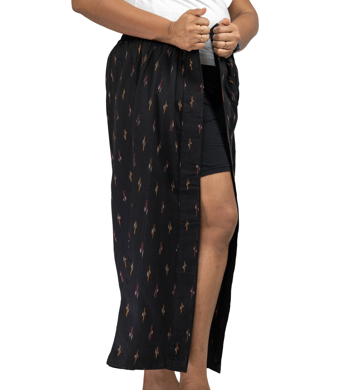 Fully side open pant for women for knee surgery, hip surgery, leg cast in black color