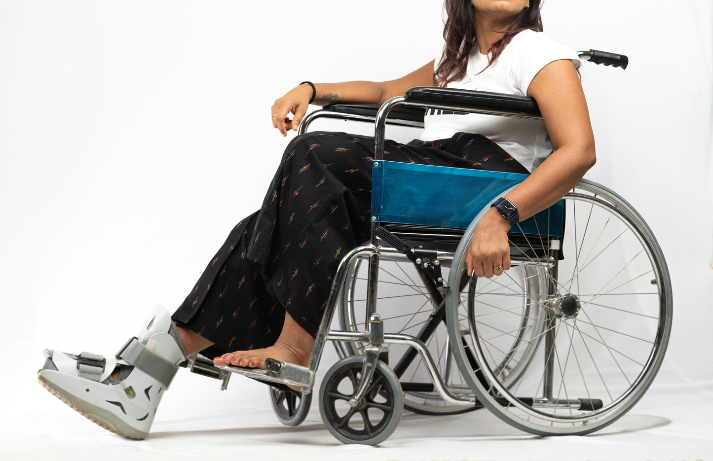 Fully side open pant for women for knee surgery, hip surgery, leg cast, wheel chair uses  in black color. 