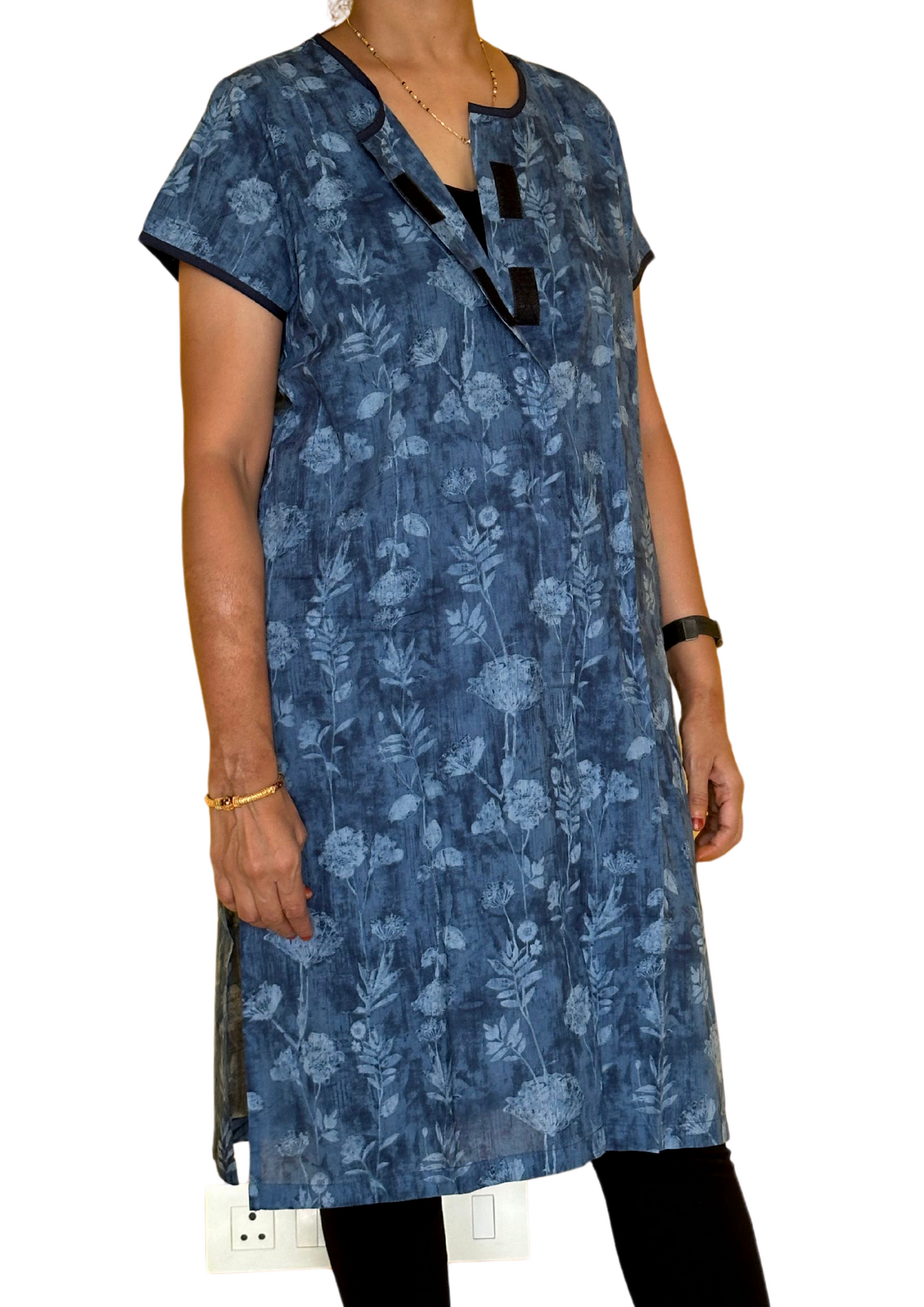 Fully front open kurti in navy blue color